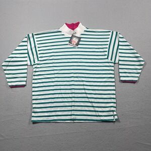 Gerard Works Striped Mock Neck Top Women S Green White Pink Trim Vintage 90s NWT